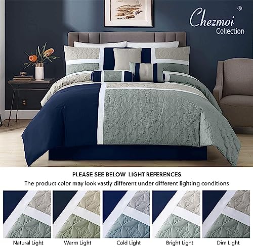 Chezmoi Upland 7-Piece Patchwork Comforter Set NavyBlueGray California King