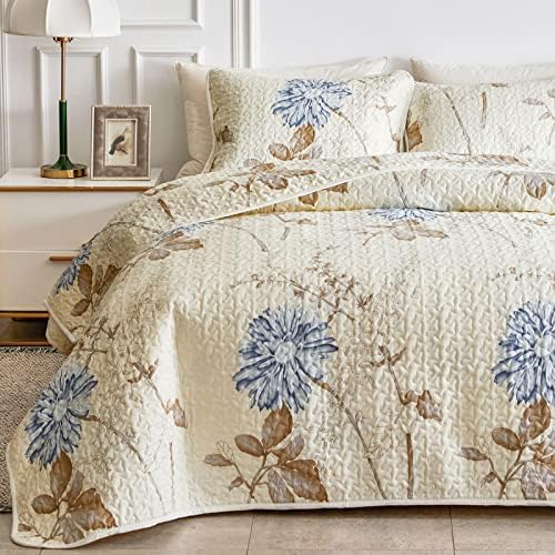 Joyreap 3-Piece Microfiber Quilt Set with Reversible Flower Design