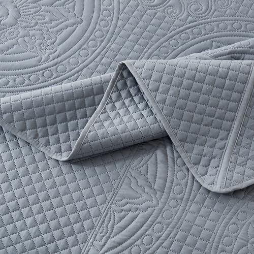 Qucover King Size Bedspread 3-Piece Set Dark Grey Persian Pattern