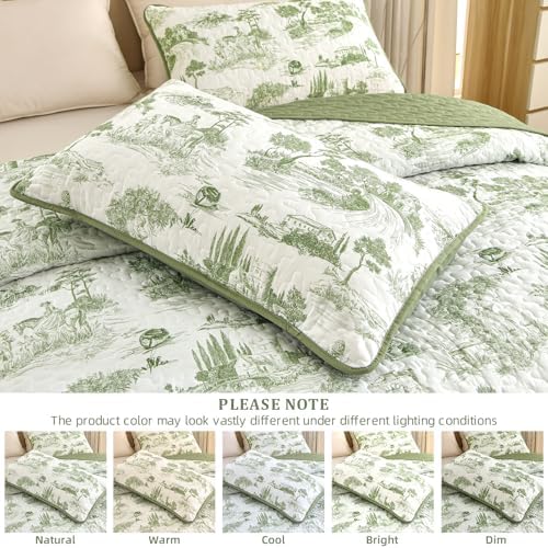 Drucon Sage Green Farmhouse Quilt Set King Size