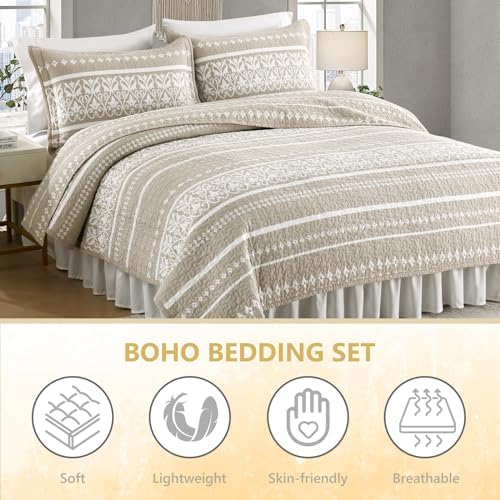 LORRIARD King Size Quilt Boho Bedding Set 3 Pieces