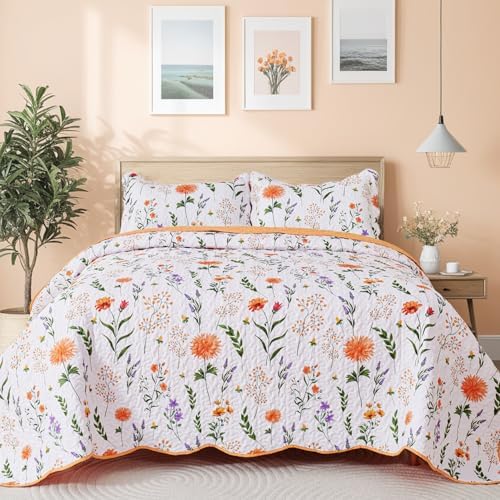 EVENHUG Queen Floral Quilt Set 3 Piece Reversible Bedding