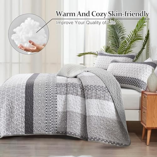 WONGS BEDDING Grey Bohemian Quilt Set King Size 3 Piece