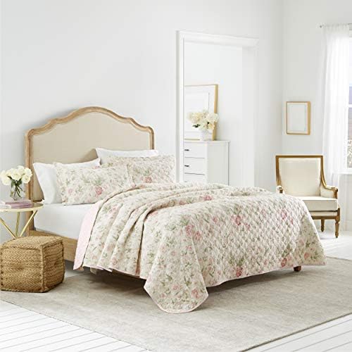 Laura Ashley Queen Quilt Set - Reversible Cotton Bedding with Shams