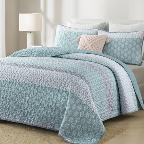 Cottolester Boho Striped Quilt Set Full Size 78x90 3 Pieces