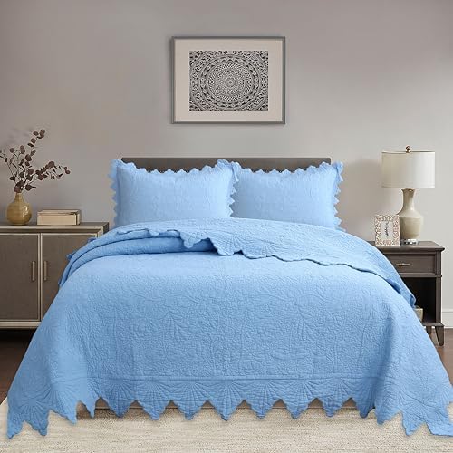 3-Pieces Embroidered Cotton Quilt Set with Decorative Border