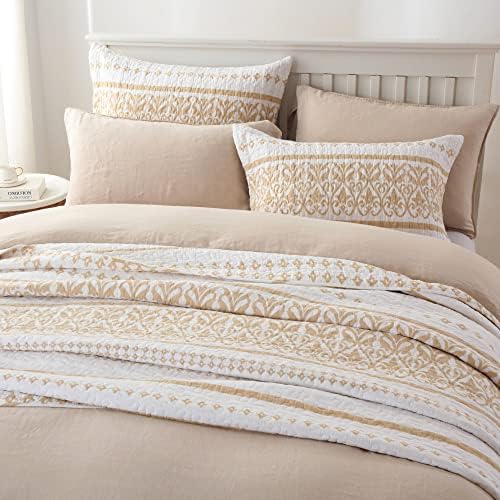 Qiqiong Bohemian Striped King Quilt 3 Pieces Set
