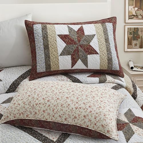 California King Quilt Set - Reversible Cotton Star Quilted Bedding with Pillow Shams