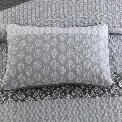 Cottolester Boho Queen Size Gray Striped Coverlet Set 3 Piece