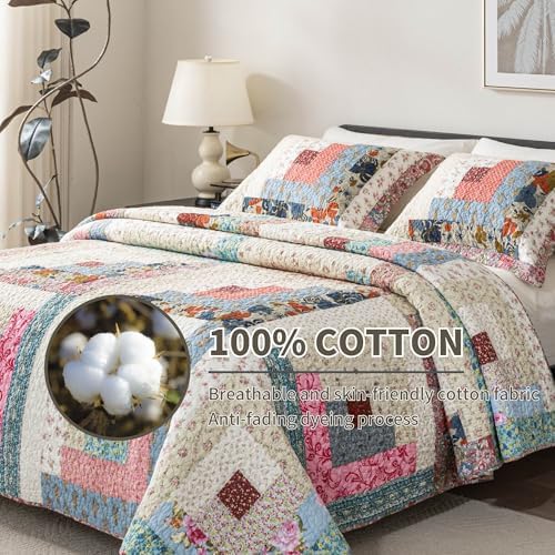 Meadow Park Cotton Patchwork Quilt Set Queen