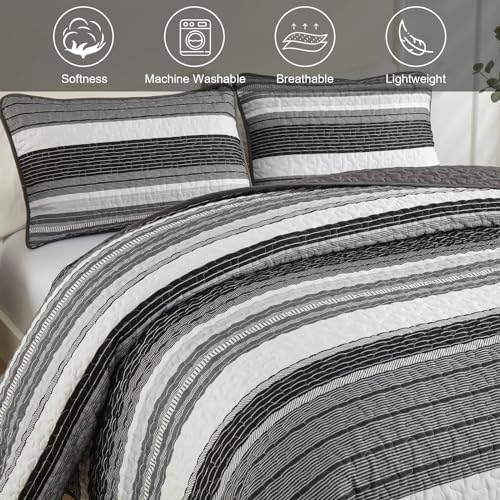 Djoymock King Size Striped Patchwork Quilt Set