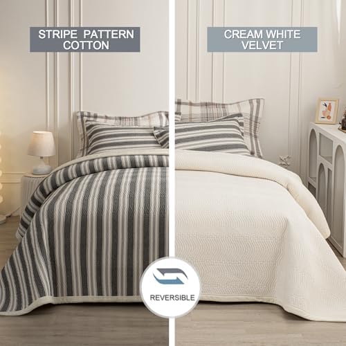 Cotton Striped Quilt Set 3 Piece King Size Reversible