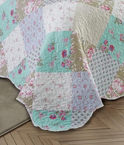 Brilliant Sunshine Blue Green Rose Quilt Set Twin