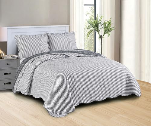 Brilliant Sunshine Multi Grey Striped Quilt Set