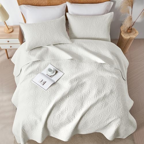 WURUIBO KingCal King Quilt Set Cream White
