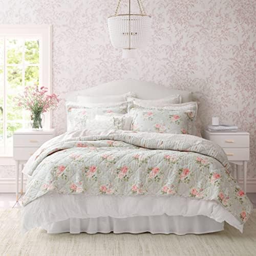Laura Ashley Twin Quilt Set - Melany Pink Reversible Cotton Bedding