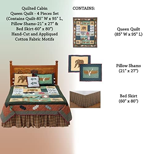 Patch Magic Quilts Queen Set - 4 Piece with Quilt Pillow Shams Bed Skirt