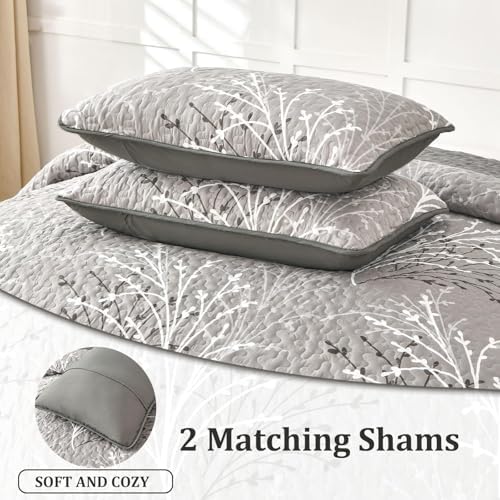 DJY Grey Botanical Quilt Set King Size 3-Piece