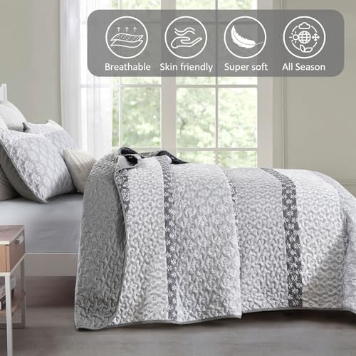Cottolester Boho Queen Size Gray Striped Coverlet Set 3 Piece