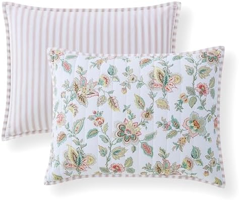 Martha Stewart Reversible Cotton Quilt Set Light PinkGreen King Size