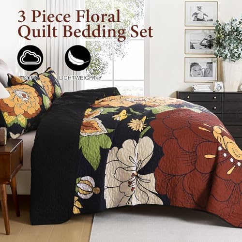 DJY Boho Floral Quilt Set Queen Size 3 Pieces