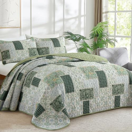 Xruibed Plaid Patchwork Quilt Set Queen 3 Pieces