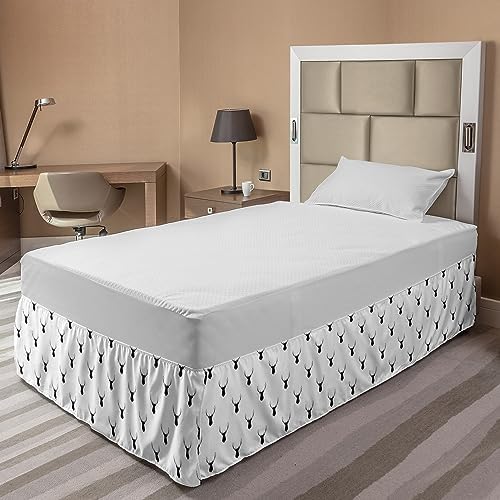 Lunarable Deer Head Bedskirt Forest-Themed TwinTwin XL Charcoal Grey White