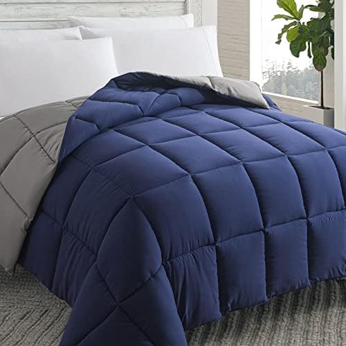 Kanak Bedding 100 Egyptian Cotton Comforter Set 3 Pieces Navy BlueGrey
