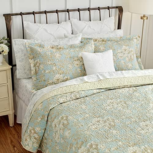Laura Ashley King Quilt Set - Brompton Green 100 Cotton Reversible Bedding 1