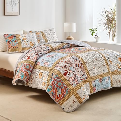 AIKASY Red Plaid Quilt Set - Queen Size All-Season Bedding