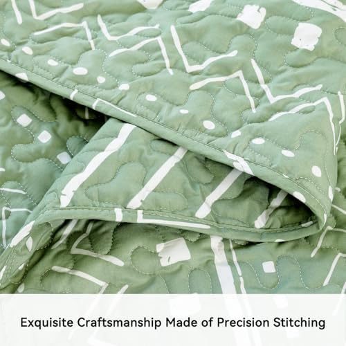 JANZAA Boho King Quilt Set 3PCS Sage Green