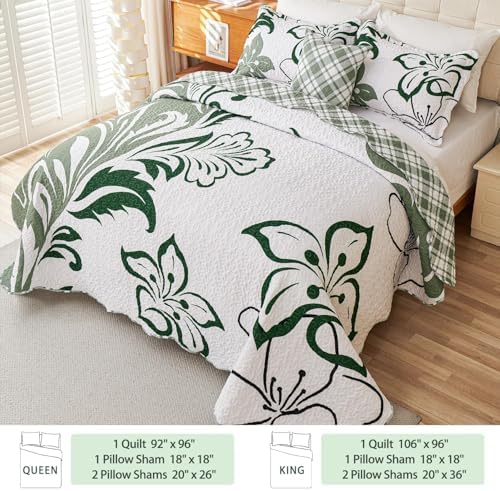 EVENHUG 4 Piece Floral Quilt Set Queen Size