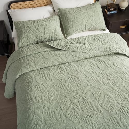 Texture Looms Cotton Quilt King Size Green Bedding Set