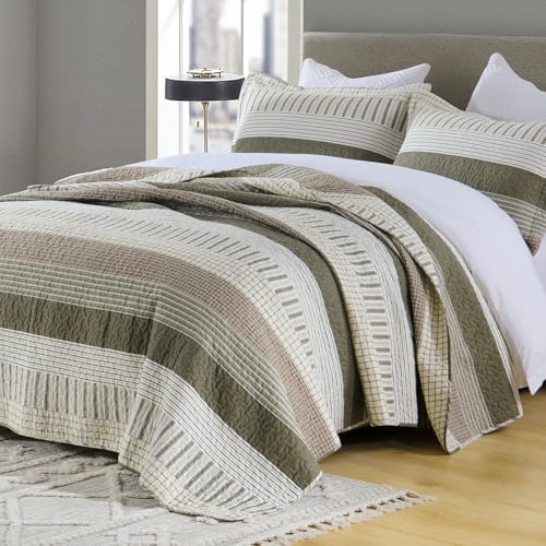 CozyQQ Striped Farmhouse King Quilt Set