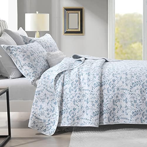 KALOOLA Summer Cotton Blue Floral King Quilt Set
