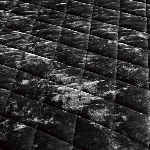 Fredsure Distressed Velvet Quilt Set 3pc Black Queen