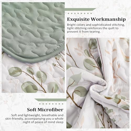 Anibedding Queen Size Quilt Set with Green Floral Pattern