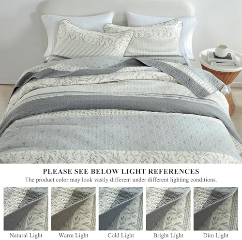 SOElinens King Size Gray White Quilt Set with Shams