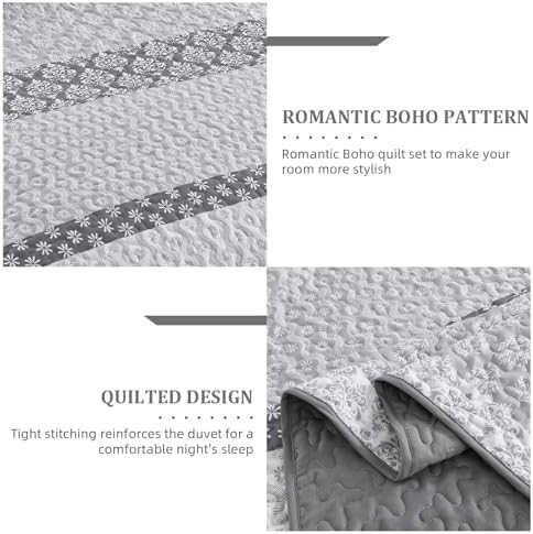 Cottolester Boho Queen Size Gray Striped Coverlet Set 3 Piece