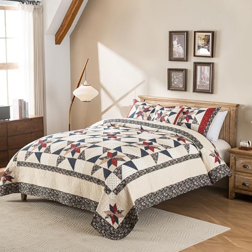Star Patchwork Quilt Set Cal King 100 Cotton Reversible Comforter