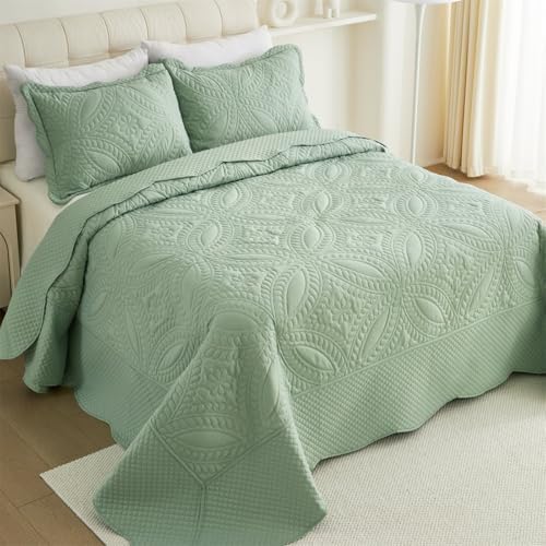 Cmfshape Oversize King Bedspread 128x120 Green Coin Pattern Quilt Set