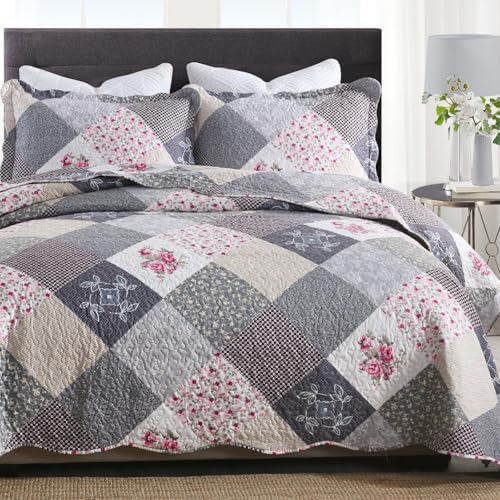 ENJOHOS Farmhouse Quilt Set King Size Grey