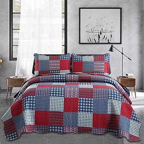 Jessy Home Plaid Quilt Set King Size Bedspread Coverlet