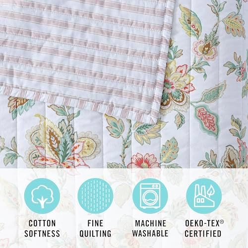 Martha Stewart Reversible Cotton Quilt Set Light PinkGreen King Size