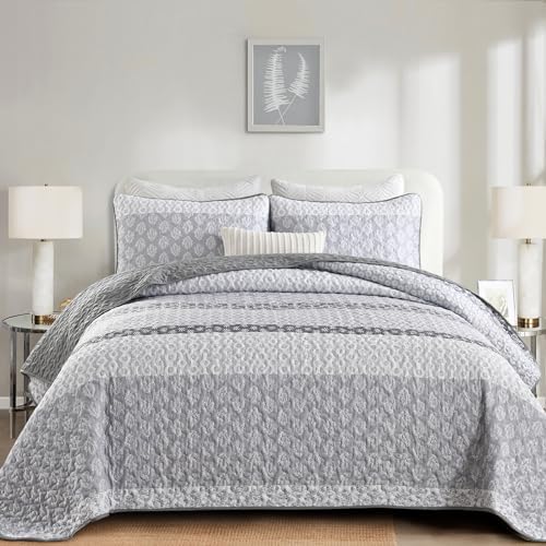 Cottolester Boho Queen Size Gray Striped Coverlet Set 3 Piece