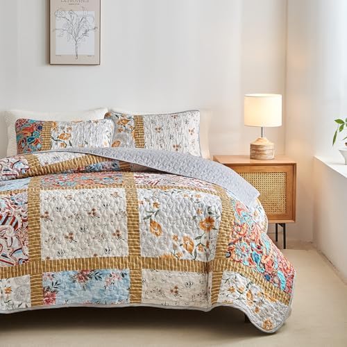 AIKASY Red Plaid Quilt Set - Queen Size All-Season Bedding