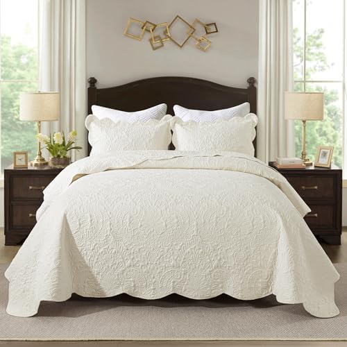 HoneiLife King Quilt Set - 3-Piece Microfiber Bedding Retro Pattern All Season Use