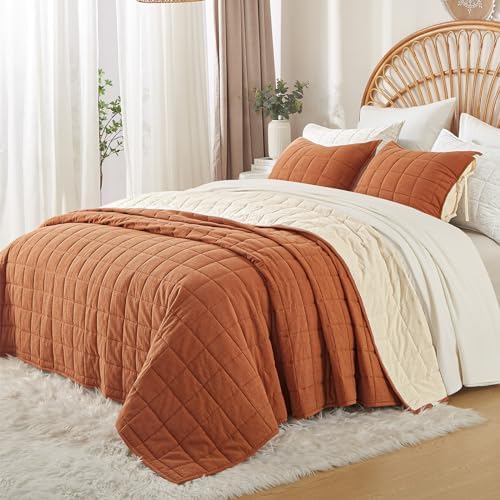 Cotton Quilt Bed Spreads 3-Piece Set Queen Burnt Orange
