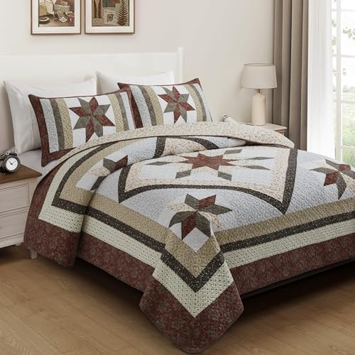 California King Quilt Set - Reversible Cotton Star Quilted Bedding with Pillow Shams
