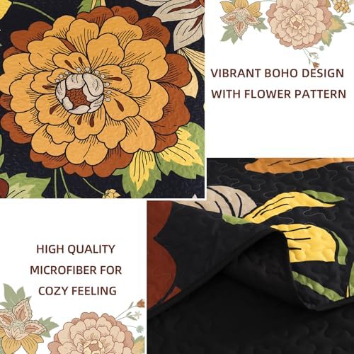DJY Boho Floral Quilt Set Queen Size 3 Pieces
